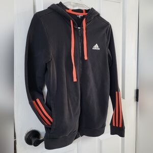 Adidas Black Hoodie with Bold Orange Stripes